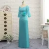 Turquoise mère de la mariée robes gaine col en v 3/4 manches dentelle fleurs mère robes mariages robe d'invité sur mesure