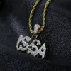 Nieuwe mode hiphop mannen iced out glanzende zirkoonsasa letters hanger ketting gratis 24 "touw ketting