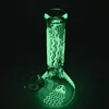 Hosahs Jellfish Design Glow in the Dark Straight Tube Glass Bongs för att röka Downstem Water Pipes 18mm Female Joint GID04