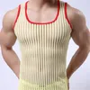 Sxey Stripe Transparente Camisas Engraçadas de T Dos Homens Undershirt Malha Homossexual Roupa Interior Dos Homens Ver Através Fino Masculino Shapewear Vest Undershirt Roupas