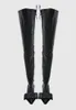 Nuovo Inverno Donna Solido Nero Blu Pelle/Jeans Punta a punta Papillon Strani Tacchi 70 mm Stringati sopra il ginocchio Stivali lunghi alla coscia