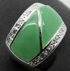 Frete Grátis Natural Green Jade 22x16mm Silver Marcasite Anel Tamanho 7/8/9/10