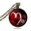 Scorpio Halsband Zodiac Libra Pendant 12 Constellation Aquarius Smycken Cabochon Halsband Långkedja Gemini Horoskop Smycken Födelsedaggåvor