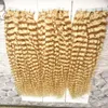 Blonde Tape In Human Hair Extensions 10"-26" 300g 120pcs Double Drawn kinky curly PU Hair Natural Tape Human Hair Skin Weft