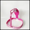 New Male Chastity Belt Device Stainless Steel With Drainage Pipe In Pink Rubber #T67
