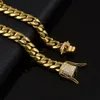 Stainless Steel Jewelry Sets 18K Gold Plated Casting Dragon Clasp W/Diamond Cuban Link Necklace & Bracelet 2pcs Men Curb Chains 10mm/14mm