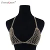 Festival Queen Hollow Out Diamond Bra Set Kvinnor Sexig Halter Kedja Transparent Wire Free Olined Underwear Rhinestone