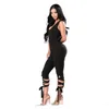 Women ladies summer sexy clubwear jumpsuit fashion solid black sleeveless backless v-neck bandage skinny jumpsuits long overalls