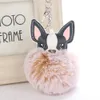 y lapin fur balle français bulldog keychain pompom key chaîne pu cuir animal chien clés de portefeuille de porte