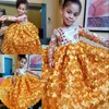 Golden 3D-Floral Girls Pageant Klänningar Juvel Neck Lace Applique Långärmad Boll Flower Girl Dresses 2018 Enchantment Girls Födelsedagklänningar