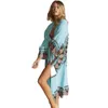 Sommer-Damen-Kimono-Strand-Cover-Up mit Blumenmuster, Einheitsgröße, Maxi-Bademode, Strandmode, sexy Aqua-Mandala-Long-Strand-Kimono-Midi-Kleid