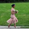 Zarif Soluk Levha Kapalı Omuz Nedime Elbiseleri Aplike Çay Boyu Mermaid Düğün Konuk Elbiseler Hizmetçi Onur Kadınlar Kokteyl Elbise