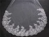 Cheap Sparkly 4M Long Cathedral Wedding Veils One Layer Lace Applique Trim Soft Tulle Real Image Sequined Bridal Veil With Comb317U