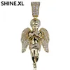 Hip Hop Micro Paved Zircon Angel Jesus Wing Copper Two Tone Iced Out Full Cz Pendant Necklaces Gift