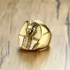 Faraoformade ringar för män Guldton Rostfritt stål Rock Punk Ancient Egypten Man Finger Ring Tillbehör