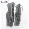 Wonderheel New Ballet Boots Laceup 7 "Heel With Strange Heel Matt PU Läder Mode Sexig Fetisch Hänglås Ballett Ankel Boots