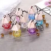 Beautiful Glass Car Perfume Bottle with Wooden Cap, Empty Refillable Bottle Hanging Cute Air Freshener Carrier LX2809