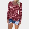 T-shirt slim a maniche lunghe da donna con stampa mimetica 2018 T-shirt femminile casual stile militare top sexy da donna