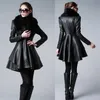 2017 Autumn And Winter Women'S Medium-Long PU Clothing Scrub Water Washed Leather Coat Large Fur Collar Slim Leather Outerwear