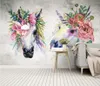 Casa decoração fundo tv tijolo wallpaper simples aquarela flor cavalo feita sob encomenda foto papel de parede sala de estar quarto papel de parede 3d