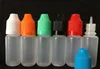 Flacons compte-gouttes PE 3ml 5ml 10ml 15ml 20ml 30ml 50ml, flacon à aiguille avec capuchon de couleur à l'épreuve des enfants, pointe compte-gouttes pointue, eliquide en plastique