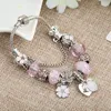 Rosa Sakura Liebe Herz Anhänger Charms Armband für Pandora 925 Silber 3 mm Schlangenkette Charm Armbänder für Frauen mit Original-Logo