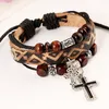 Cross Charm Bransoletka Koralik Multilayer Skórzane Bransoletki Bangle Dla Mężczyzn Kobiety Stop Biżuteria 8 Kolory DHL Bezpłatny prezent na Boże Narodzenie