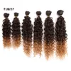 Moda 14-18inch Ombre Burgundia Blondynka Syntetyczna Splot Kręcone Wiązki Włosów Szyć W Hair Extensions 6 sztuk / Pack