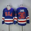 1980 USA Hockey 21 Mike Eruzione Jersey Men Blue White 30 Jim Craig 17 Jack Ocallahan Jerseys التطريز والخياطة الجملة والتجزئة