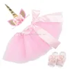 TUTU Set di vestiti neonate Gonne di pizzo con fiocco Fascia per capelli Fiore infantile Compleanno gonna tutù abiti C3851