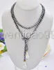 50" 8mm 22mm White keshi baroque Black round freshwater pearl necklace