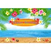 Beach Birthday Party Booth Backdrop Customized Blue Sky Sea Printed Flowers Green Palm Tree Leaves Baby Kids Photo Backgrounds