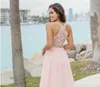 Eleganckie różowe długie szyfonowe sukienki na wiejskie sukienki druhny Summer Beach Formal Maid of Honor Suknie