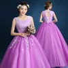 2018 Quinceanera Dresses 2017 New Arrival Purple O-Neck Koronki Haft i Bowknot W Talii Długość Długość Słodka 16 Prom Suknie Q37