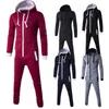 Outono Homens Jumpsuit Longa Manga Com Capuz Playsuit Bolsos Zip Up Macacos Casuais Tracksuit Homens Sets H9