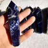 DingSheng Natural Blue Sodalite Quartz Smoking Pipe Crystal Stone Wand Point Cigars Pipes With 2 Metal Filters For Health Smoking