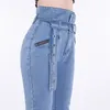 Streetwear Fashion Belt jeans Bud high waist woman casual women jeans pants 2018 Autumn winter skinny Pencil jeans female