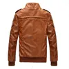 Men's Locomotive Leather Jacket Coat Thickening Fur Outerwear Slim Winter Jacket Brown , M-XXXL