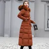 Plus Size Thicken Fur Collar Long Quilted Women Parkas Hooded Bow Tie Sashes Female Puffer Jackets 2018 Winter Windproof Coats