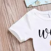 Zomer Baby Meisjes Kleding Katoen Kids Baby Meisjes Brief Print Romper Jumpsuit + Shorts + Hoofdband 3 STKS Peuter Set baby Meisje Kleding 2018