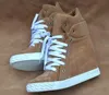 Svart Vit Röd Läder Suede Kvinnor Lace Up Ankel Booties High Platform Wedge Motorcykel Stövlar Skor Outdoor Casual Skor Storlek41