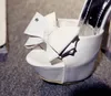 Estate sexy nero + bianco scarpe da donna pantofole tacchi alti scarpe da festa di nozze nodo a farfalla tacchi sottili sandali con plateau in pelle PU papillon