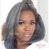 FZP Perruque Complète Droite Courte Gris Simulation Cheveux Humains Pleine Perruques BOB Perruques Droites Soyeuses Pour Les Femmes Noires