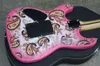 Pink Electric Guitar with Flower Pattern,SSS Pickups,Transparent Pickguard,Maple Fretboard,Can be Customized as Request