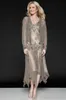 새로운 두 조각 신부 드레스의 어머니 코트 긴 소매 차 길이 짧은 웨딩 게스트 가운 플러스 사이즈