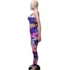 Letter Graffiti Print Sexy Two Piece Set Summer Outfits Crop Tops+Bodycon Pants Suit 2 Pcs Matching Set Tracksuit Women Strapless Club Wear