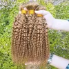 Kolorowe Peruwiańskie Włosy 3 Wiązki Kinky Kręcone Tanie 27 # Honey Blonde Extensions Włosy Brazylijski Peruwiański Malezyjskie Dziewicze Human Hair Weaves