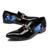 Plus Size Black Pointed Toe Slip on Male Rhinestone Loafers Elegant Patent Leather Italian Party Men's Runway Shoes For Man SL36