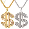 US Dollar Money Collana pendente in acciaio inossidabile 316l Catena color oro per donna Uomo strass Hip Hop Bling Accessorio per gioielli P1003