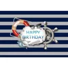 Koyu Mavi ve Beyaz Stripes Korsan Parti Zemin Özelleştirilmiş Baskılı Dümen Şamandıra Conch Baby Boy Çocuk Doğum Günü Fotoğraf Arka Plan